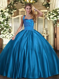 Blue Halter Top Lace Up Ruching Ball Gown Prom Dress Sleeveless