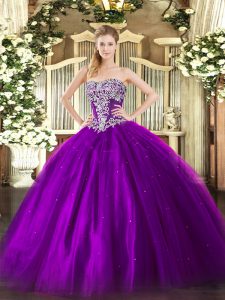 Free and Easy Purple Lace Up Quince Ball Gowns Beading Sleeveless Floor Length