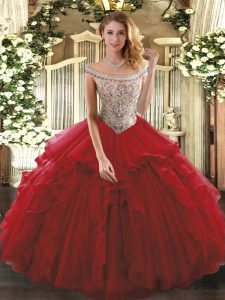 Free and Easy Floor Length Lace Up Sweet 16 Dress Wine Red for Sweet 16 and Quinceanera with Beading and Ruffles