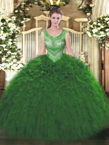 Stunning Floor Length Ball Gowns Sleeveless Green Quinceanera Dress Lace Up