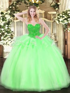 Dazzling Sleeveless Organza Lace Up Quinceanera Gown for Military Ball and Sweet 16 and Quinceanera