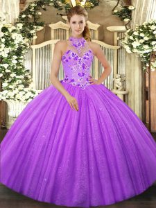 Lavender Lace Up Ball Gown Prom Dress Beading Sleeveless Floor Length