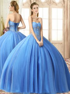 Floor Length Ball Gowns Sleeveless Baby Blue Ball Gown Prom Dress Lace Up