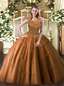Cheap Rust Red Sleeveless Floor Length Beading and Appliques Zipper Quinceanera Dresses