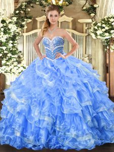 Top Selling Sleeveless Lace Up Floor Length Beading and Ruffled Layers Sweet 16 Dresses