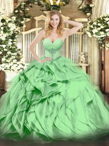 Vestidos de Quinceanera Military Ball and Sweet 16 and Quinceanera with Beading and Ruffles Sweetheart Sleeveless Lace Up