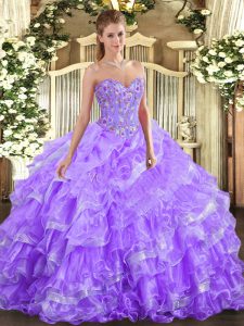 Sleeveless Embroidery and Ruffled Layers Lace Up Quinceanera Gown