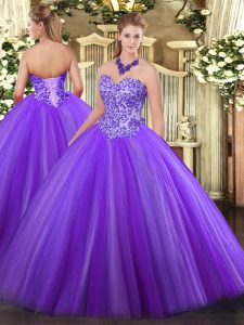 Eggplant Purple Lace Up Sweetheart Appliques Sweet 16 Dress Tulle Sleeveless