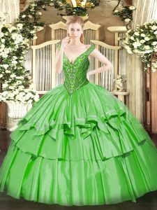 Sleeveless Organza and Taffeta Lace Up Sweet 16 Dress for Military Ball and Sweet 16 and Quinceanera