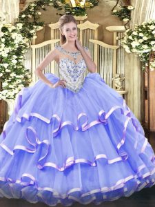 Sweet Lavender Sleeveless Organza Zipper Quinceanera Gowns for Military Ball and Sweet 16