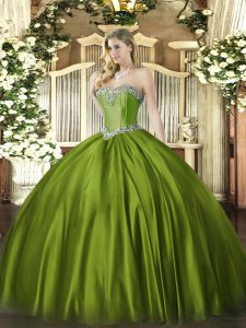 Enchanting Satin Sweetheart Sleeveless Lace Up Beading Sweet 16 Quinceanera Dress in Olive Green