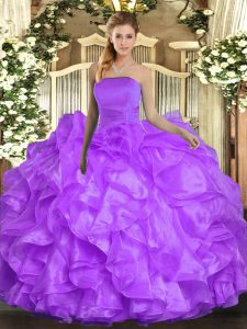 Simple Lavender Sleeveless Ruffles Floor Length 15th Birthday Dress