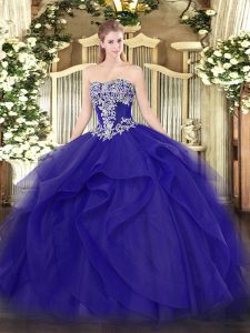 Spectacular Sleeveless Lace Up Floor Length Beading and Ruffles Quince Ball Gowns