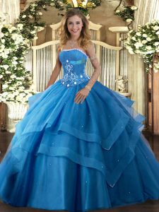 Smart Baby Blue Lace Up Strapless Beading and Ruffled Layers 15th Birthday Dress Tulle Sleeveless