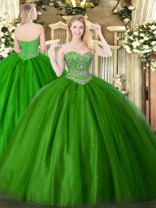 Affordable Green Sweetheart Neckline Beading Quinceanera Dresses Sleeveless Lace Up