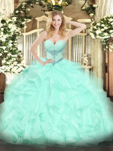 High End Beading and Ruffles Quinceanera Dresses Apple Green Lace Up Sleeveless Floor Length