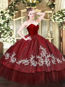 Admirable Wine Red Organza and Taffeta Zipper 15th Birthday Dress Sleeveless Floor Length Embroidery
