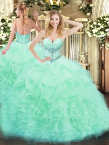 Lovely Sweetheart Sleeveless Organza Quince Ball Gowns Beading and Ruffles and Pick Ups Lace Up