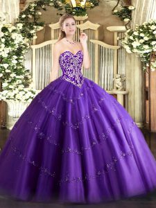 Graceful Beading and Appliques Quinceanera Gown Purple Zipper Sleeveless Floor Length