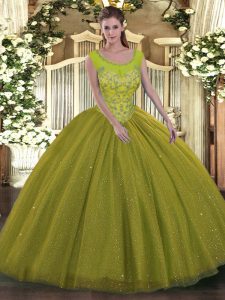 Nice Olive Green Sleeveless Beading Floor Length Quinceanera Gown
