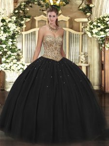 Fantastic Floor Length Black Quinceanera Dress Sweetheart Sleeveless Lace Up