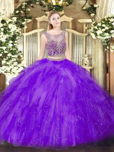 Scoop Sleeveless Lace Up Sweet 16 Dress Lavender Tulle