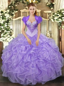 Fancy Lavender Sweet 16 Dresses Military Ball and Sweet 16 and Quinceanera with Beading and Ruffles Sweetheart Sleeveless Lace Up