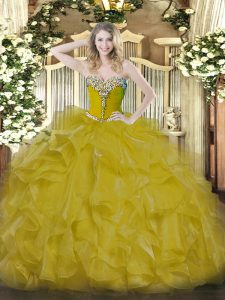 Fabulous Gold Lace Up Quinceanera Dress Beading Sleeveless Floor Length