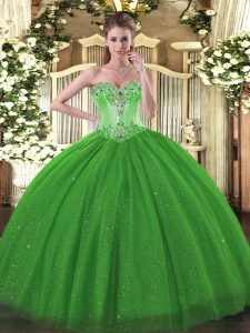 Glorious Green Tulle and Sequined Lace Up Quinceanera Gown Sleeveless Floor Length Beading