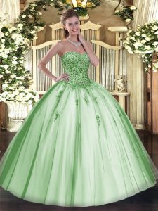 Apple Green Sleeveless Floor Length Beading and Appliques Lace Up Sweet 16 Quinceanera Dress