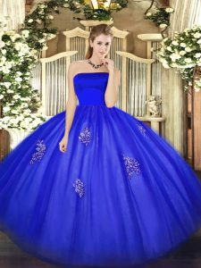 Designer Floor Length Blue Sweet 16 Dress Strapless Sleeveless Zipper