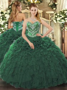 Custom Designed Floor Length Dark Green Sweet 16 Quinceanera Dress Sweetheart Sleeveless Lace Up