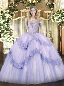 Lavender Sweetheart Neckline Beading and Appliques Sweet 16 Quinceanera Dress Sleeveless Lace Up