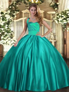 Turquoise Sleeveless Satin Lace Up Quinceanera Dresses for Military Ball and Sweet 16 and Quinceanera