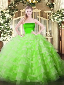 Strapless Sleeveless Sweet 16 Quinceanera Dress Floor Length Ruffled Layers Tulle