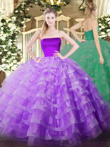 Lilac Zipper Quince Ball Gowns Ruffled Layers Sleeveless Floor Length