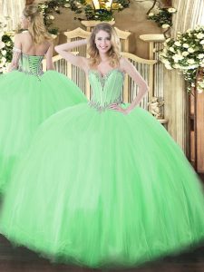 Deluxe Ball Gowns Ball Gown Prom Dress Sweetheart Tulle Sleeveless Floor Length Lace Up