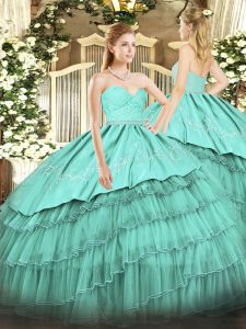 Fantastic Ball Gowns Sweet 16 Quinceanera Dress Turquoise Sweetheart Organza and Taffeta Sleeveless Floor Length Zipper