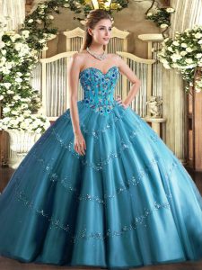 Enchanting Sleeveless Lace Up Floor Length Appliques and Embroidery Quinceanera Dresses