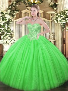 Fitting Sleeveless Floor Length Appliques Lace Up Sweet 16 Dress