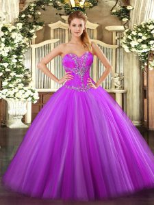 High Quality Fuchsia Sleeveless Tulle Zipper Quinceanera Gowns for Sweet 16 and Quinceanera