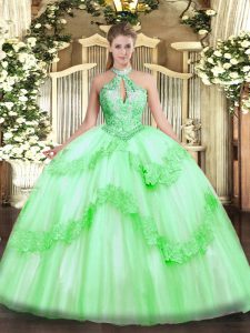 Sleeveless Lace Up Floor Length Appliques and Sequins Quinceanera Gowns