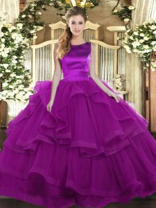 Ruffles Sweet 16 Quinceanera Dress Purple Lace Up Sleeveless Floor Length