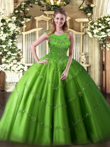 Custom Made Tulle Sleeveless Floor Length 15 Quinceanera Dress and Beading and Appliques