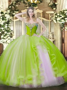 New Style Ball Gowns Quinceanera Dress Yellow Green Sweetheart Tulle Sleeveless Floor Length Lace Up