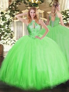 Flare Sleeveless Floor Length Beading Lace Up Quinceanera Gown