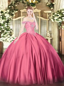 Cheap Off The Shoulder Sleeveless Satin Quinceanera Dresses Beading Lace Up