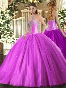 Discount Tulle Sweetheart Sleeveless Lace Up Beading Sweet 16 Dresses in Lilac