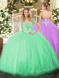 Classical Floor Length Ball Gowns Sleeveless Apple Green Vestidos de Quinceanera Lace Up