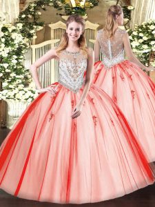 Scoop Sleeveless Tulle Sweet 16 Dresses Beading and Appliques Zipper